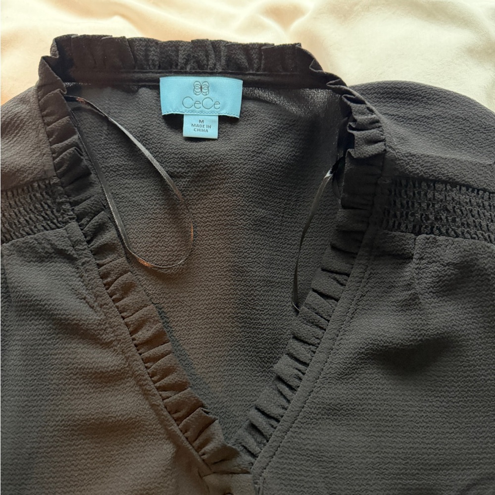 CeCe Rich Black Textured Blouse